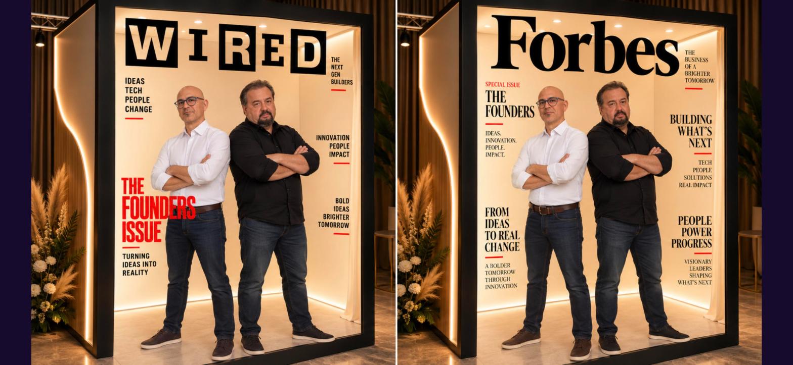 Sample business magazine cover photo booth set design